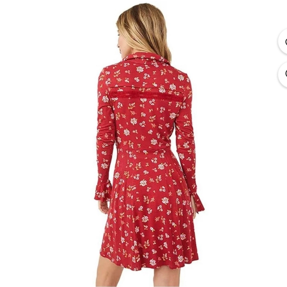 Free People Red Floral Long Sleeve Dress